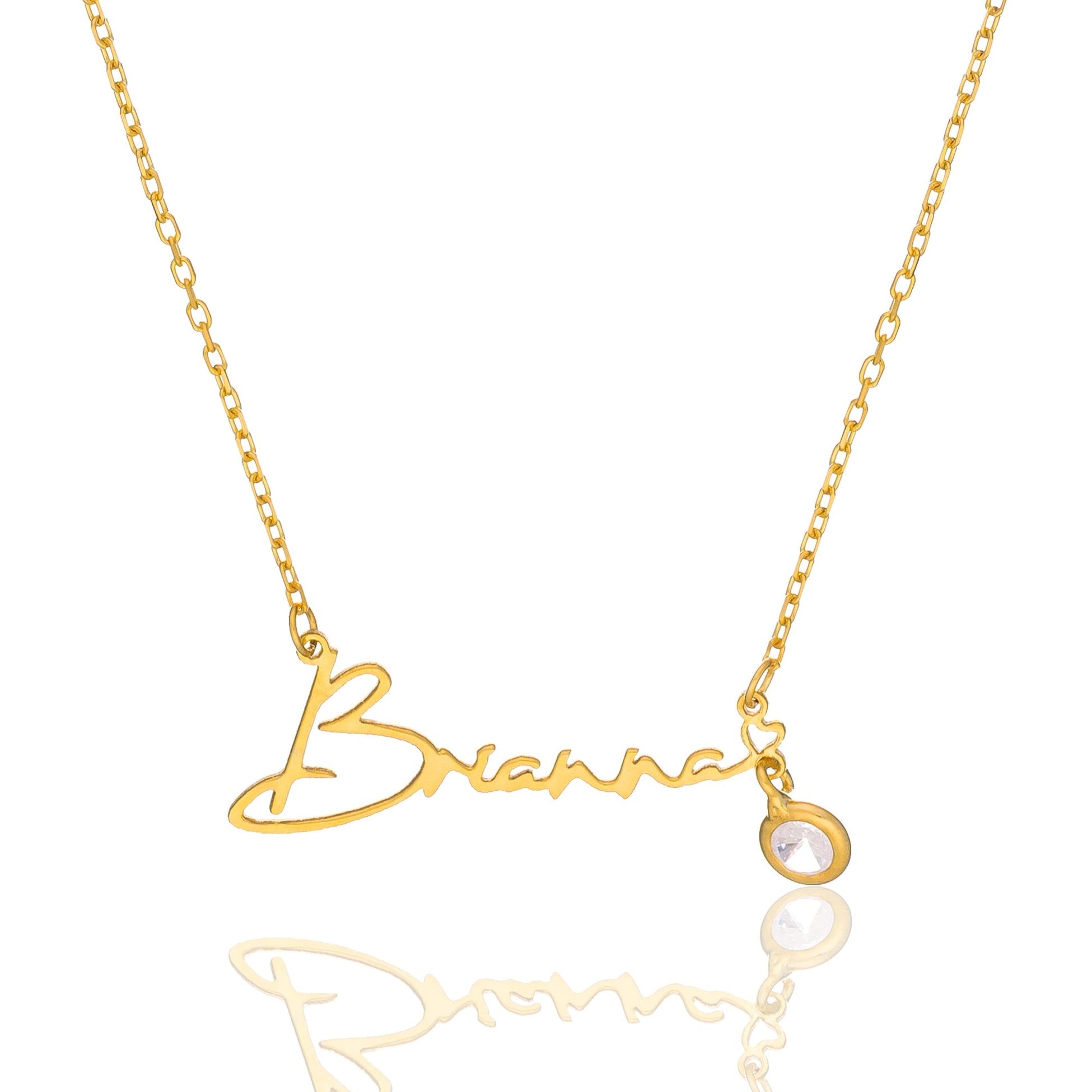 Taşlı İmzalı İsim Kolye - 925 GÜMÜŞ