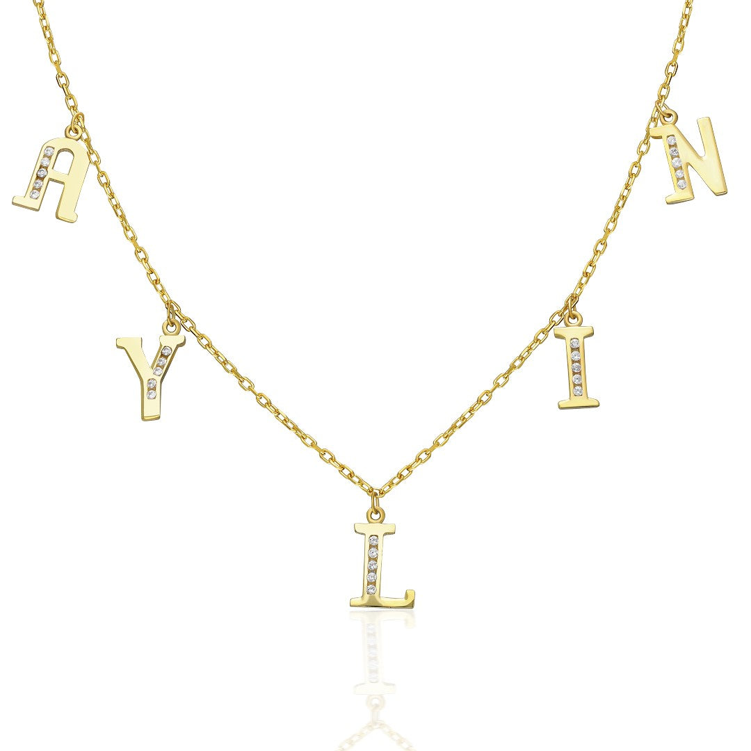 Harfli Yarım Taş Kolye İsimli Kolye - 925 GÜMÜŞ