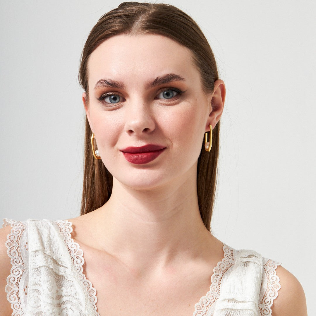 Yarım Yuvarlak İncili Küpe - 925 GÜMÜŞ