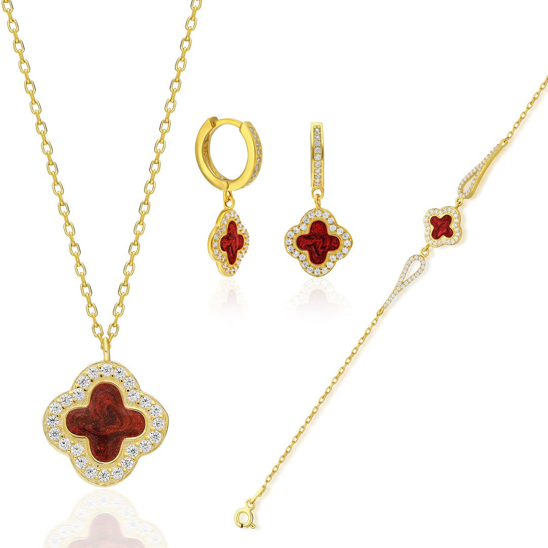 Renkli Dört Yapraklı Yonca Seti - 925 GÜMÜŞ