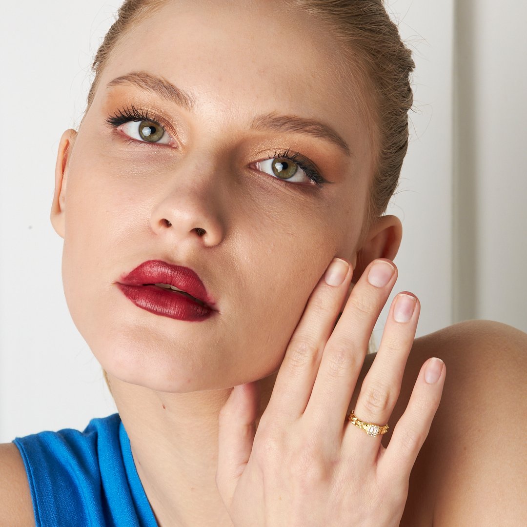 Taşlı Dalga Tasarımlı Yüzük - 925 GÜMÜŞ