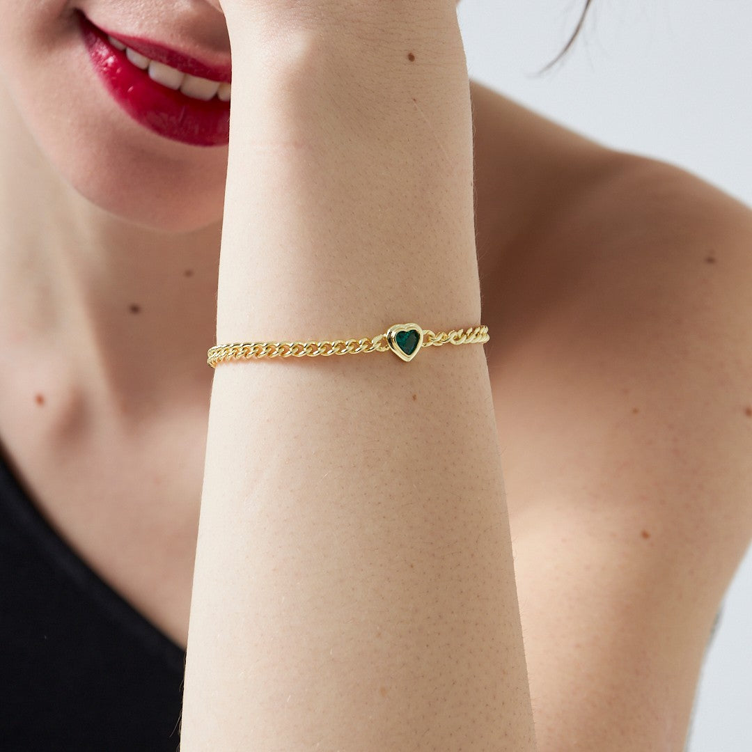 Zirkon Kalp Detaylı Zincir Bileklik - 925 GÜMÜŞ