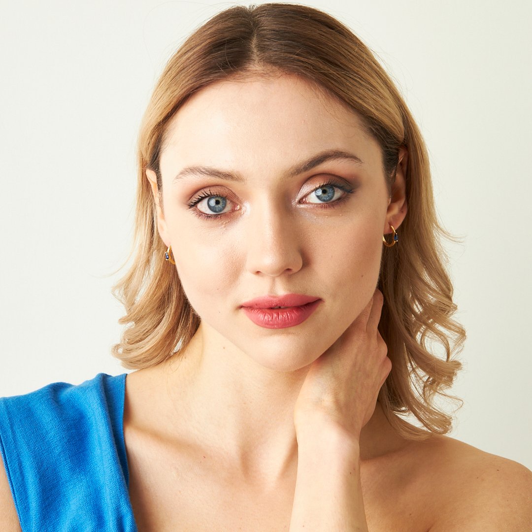 Lacivert Taşlı Damla Küpe - 925 GÜMÜŞ