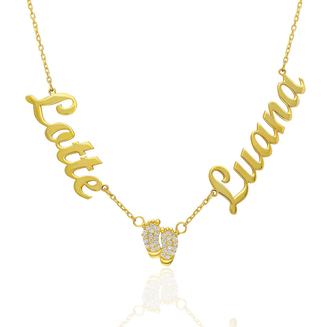 İki İsimli Ayak İzi Kolye - 925 GÜMÜŞ