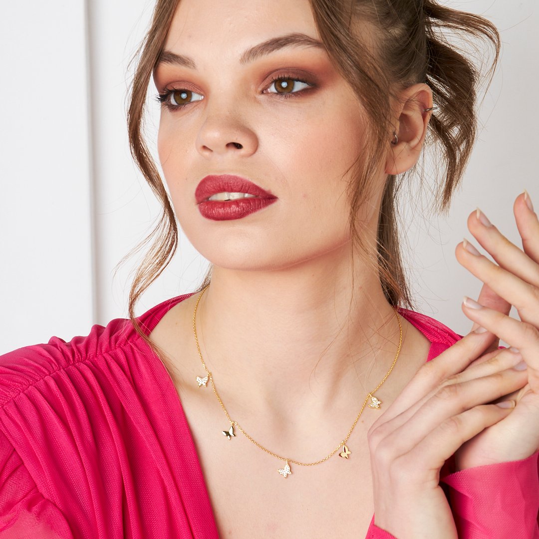 14K ALTIN Sıralı Model Kelebek Kolye