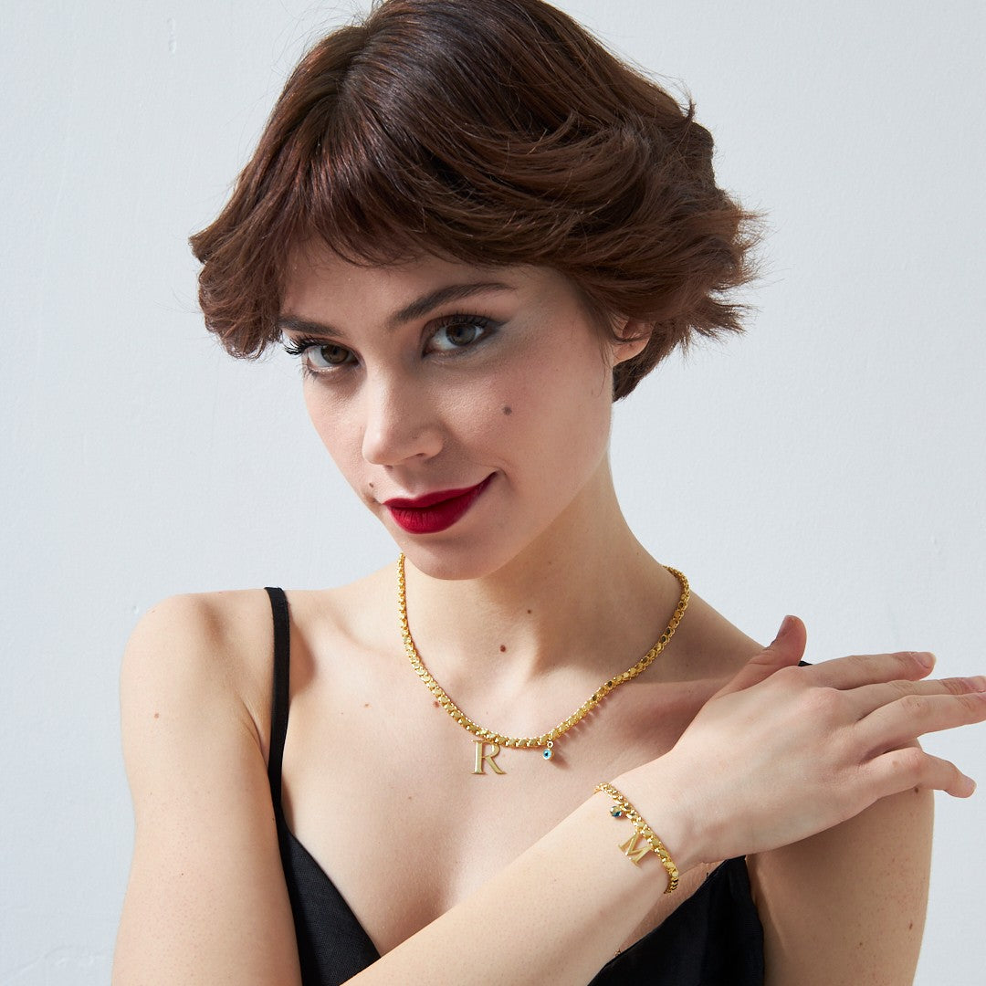 Harfli Pullu Zincir Set - 925 GÜMÜŞ