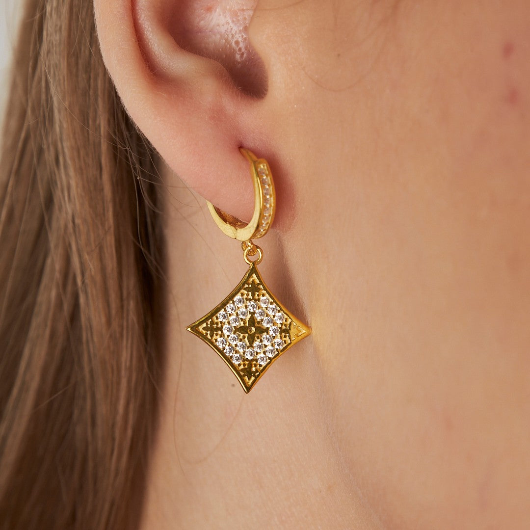 Taşlı Kare Küpe - 925 GÜMÜŞ