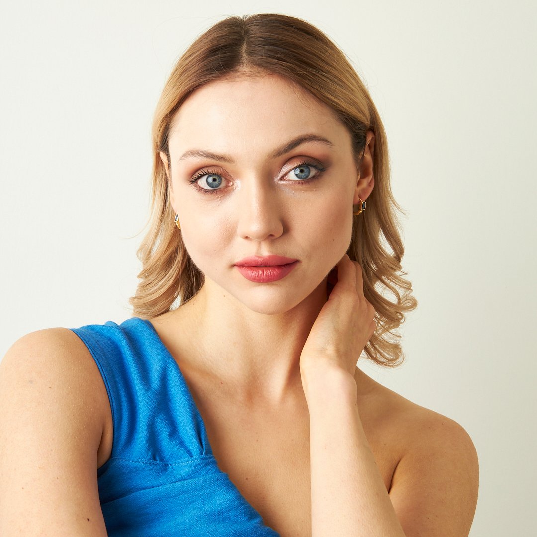 Lacivert Taşlı Baget Küpe - 925 GÜMÜŞ