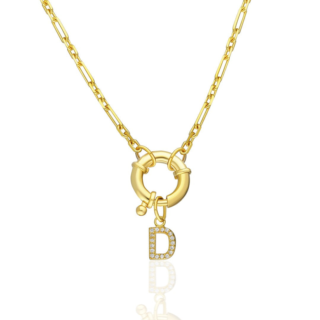 Gemici Kilitli Taşlı Harf Kolye - 925 GÜMÜŞ