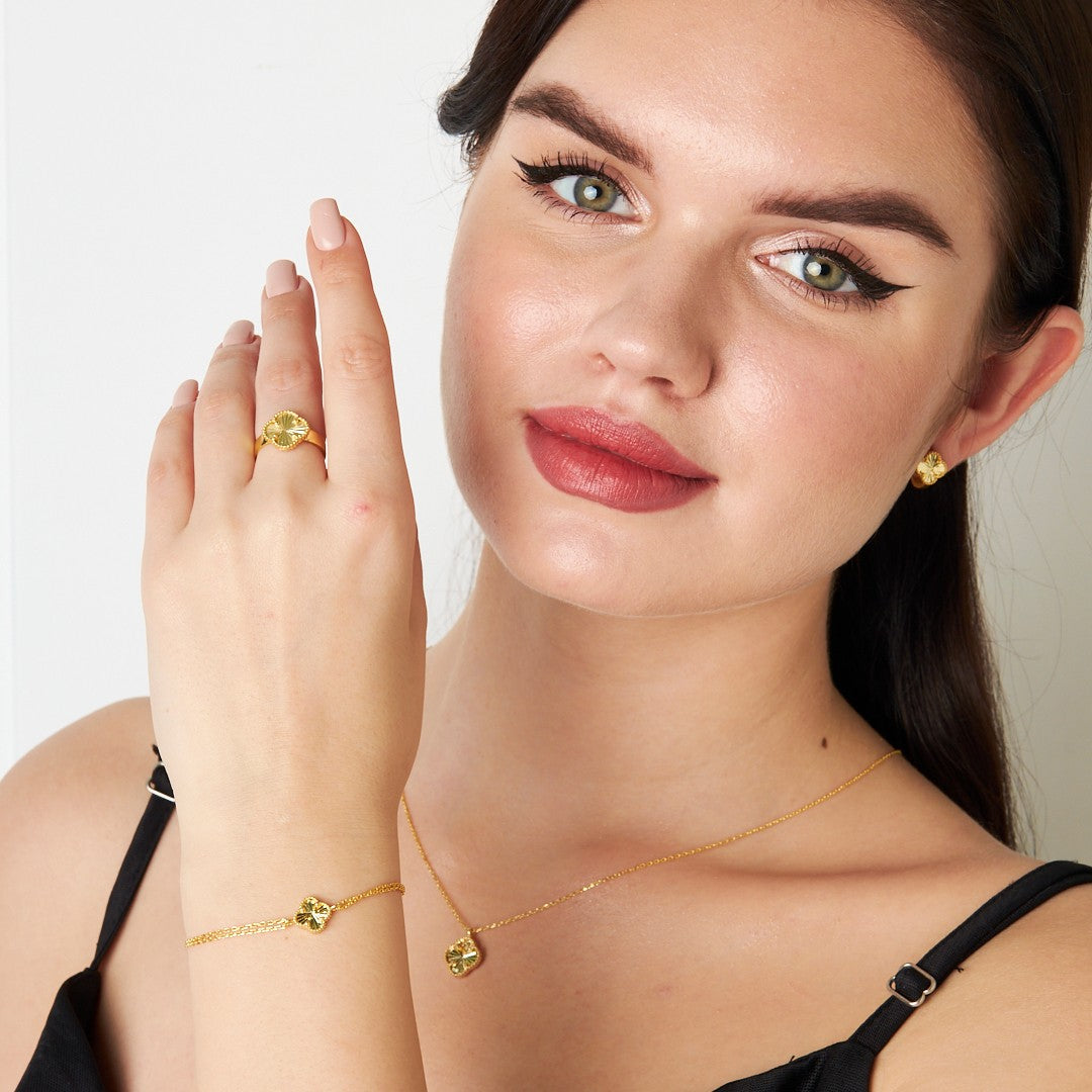 Parlak Taşlı Yonca Set - 925 GÜMÜŞ