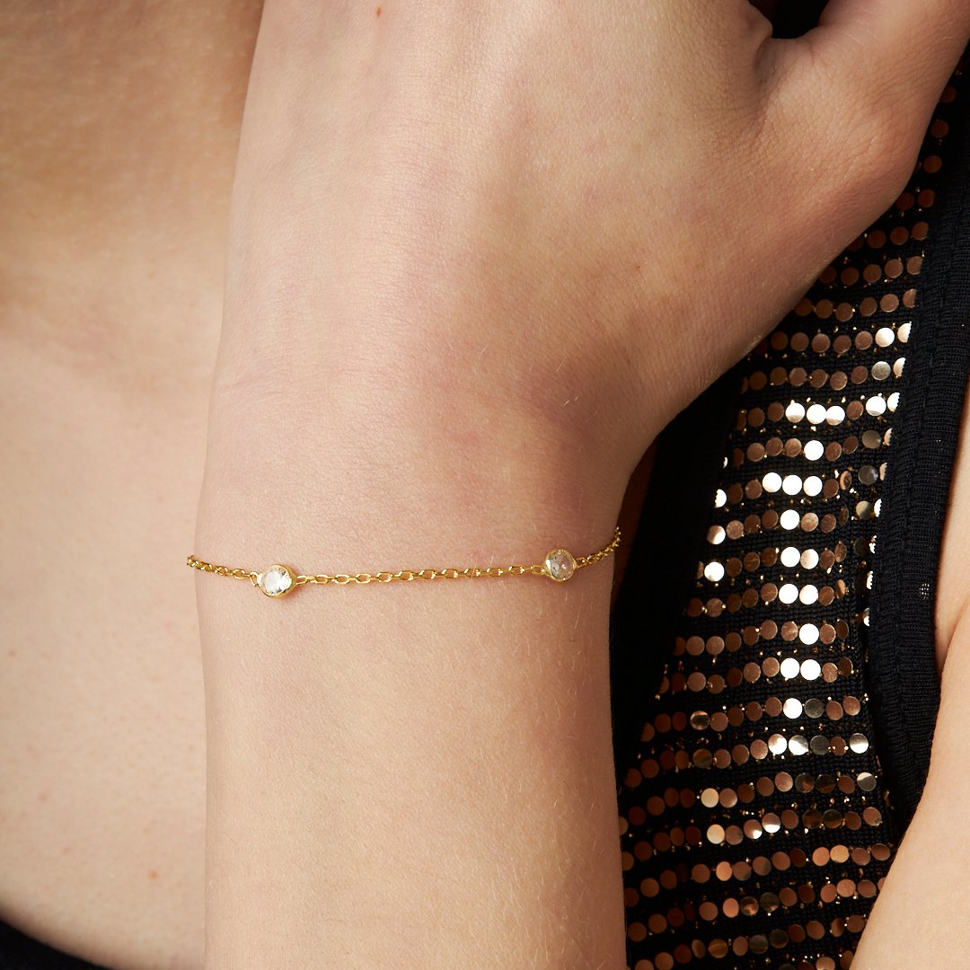 Küçük Taşlı Basit Zincir Bileklik - 925 GÜMÜŞ