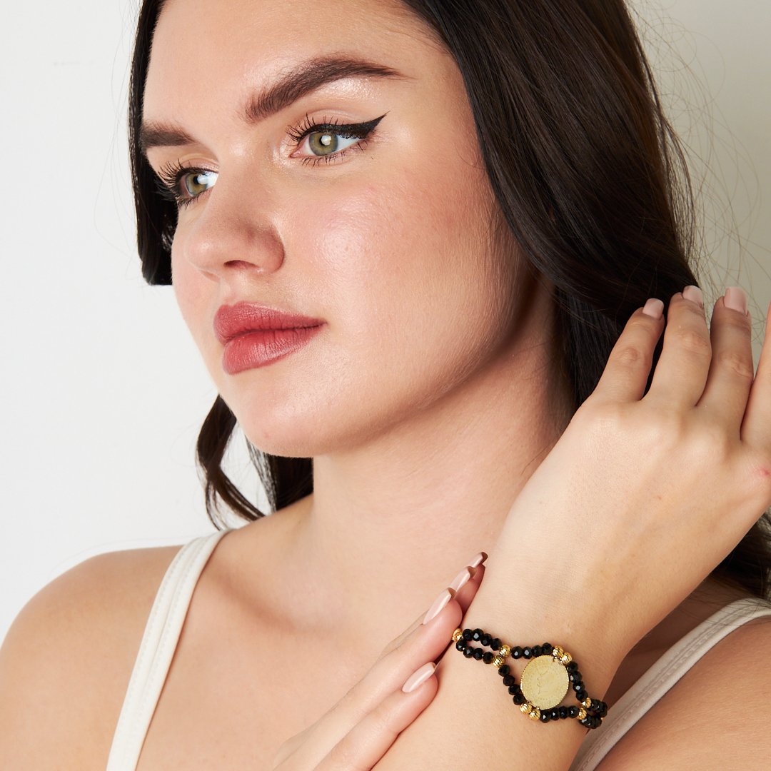 Siyah Taşlı İp Bileklik - 925 GÜMÜŞ