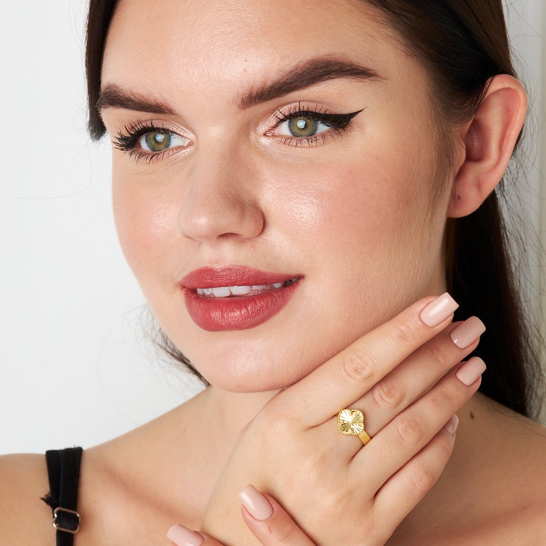 Parlak Yonca Yüzüğü - 925 GÜMÜŞ