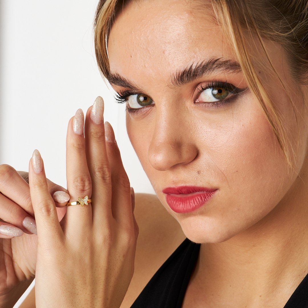 Taşlı Kelebek Yüzük - 925 GÜMÜŞ