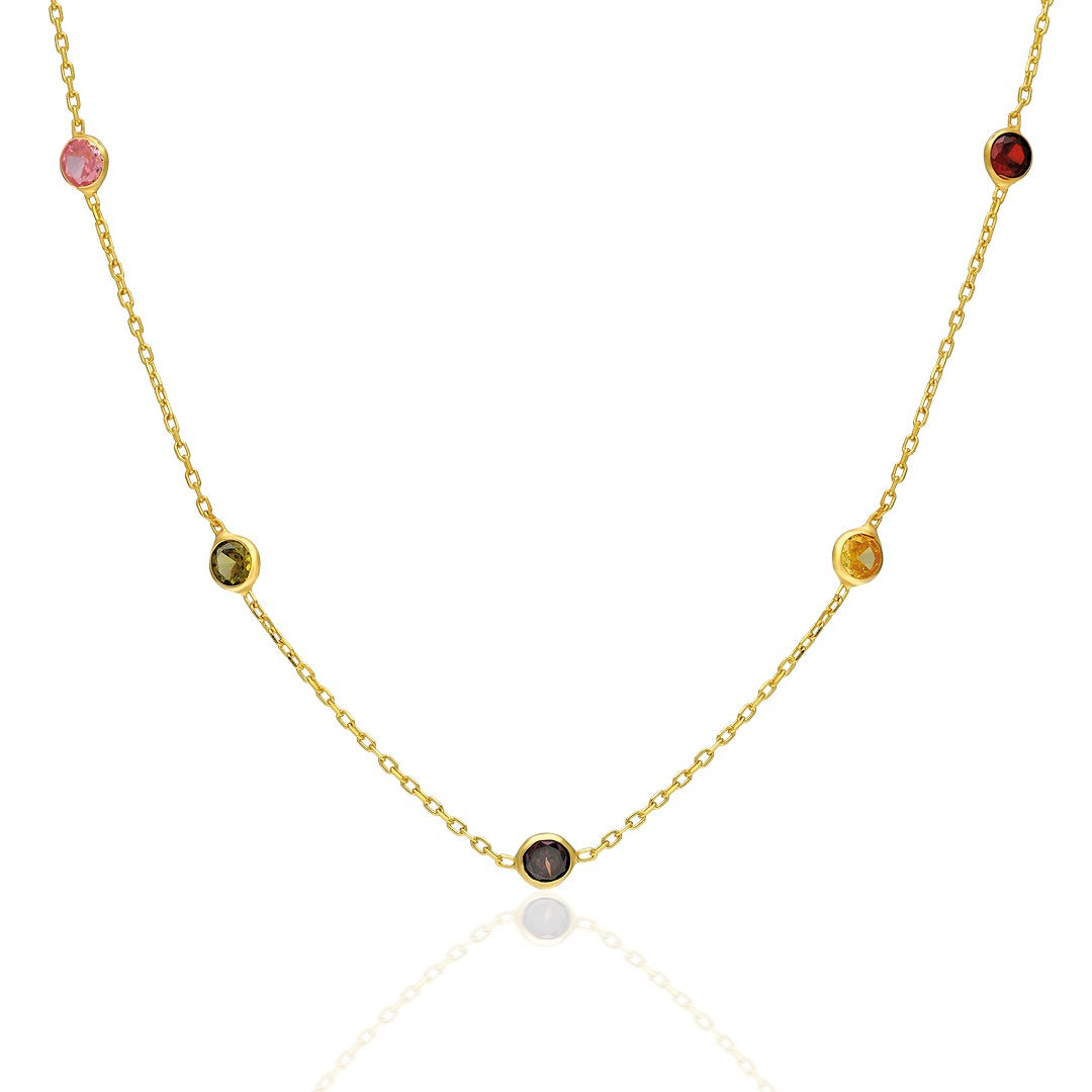 Renkli Taşlı Zincir Kolye - 925 GÜMÜŞ