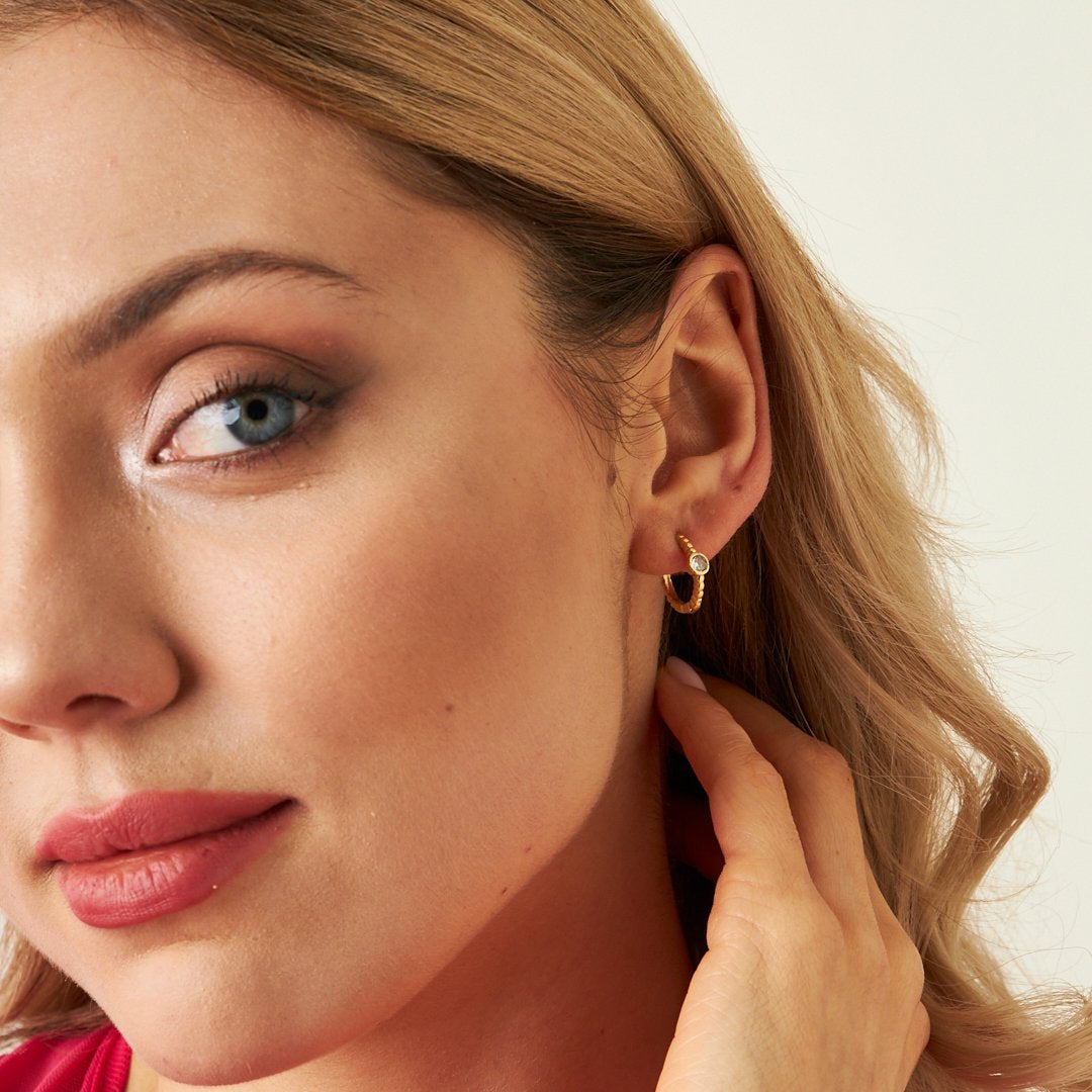 Yuvarlak Taşlı Halka Küpe - 925 GÜMÜŞ