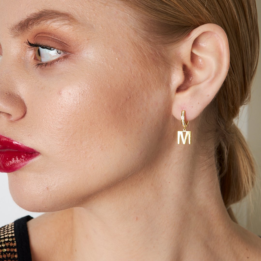 14 Ayar ALTIN Basit Harf Küpe