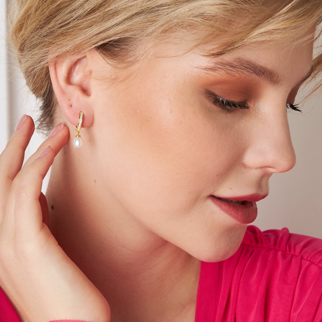 İnci Taşlı Halka Küpe - 925 GÜMÜŞ