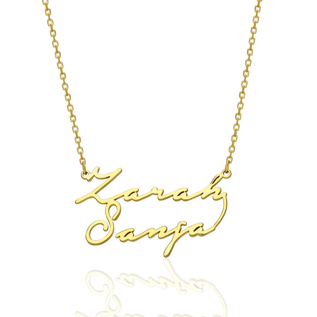 İki İsimli El Yazısı Kolye - 925 GÜMÜŞ