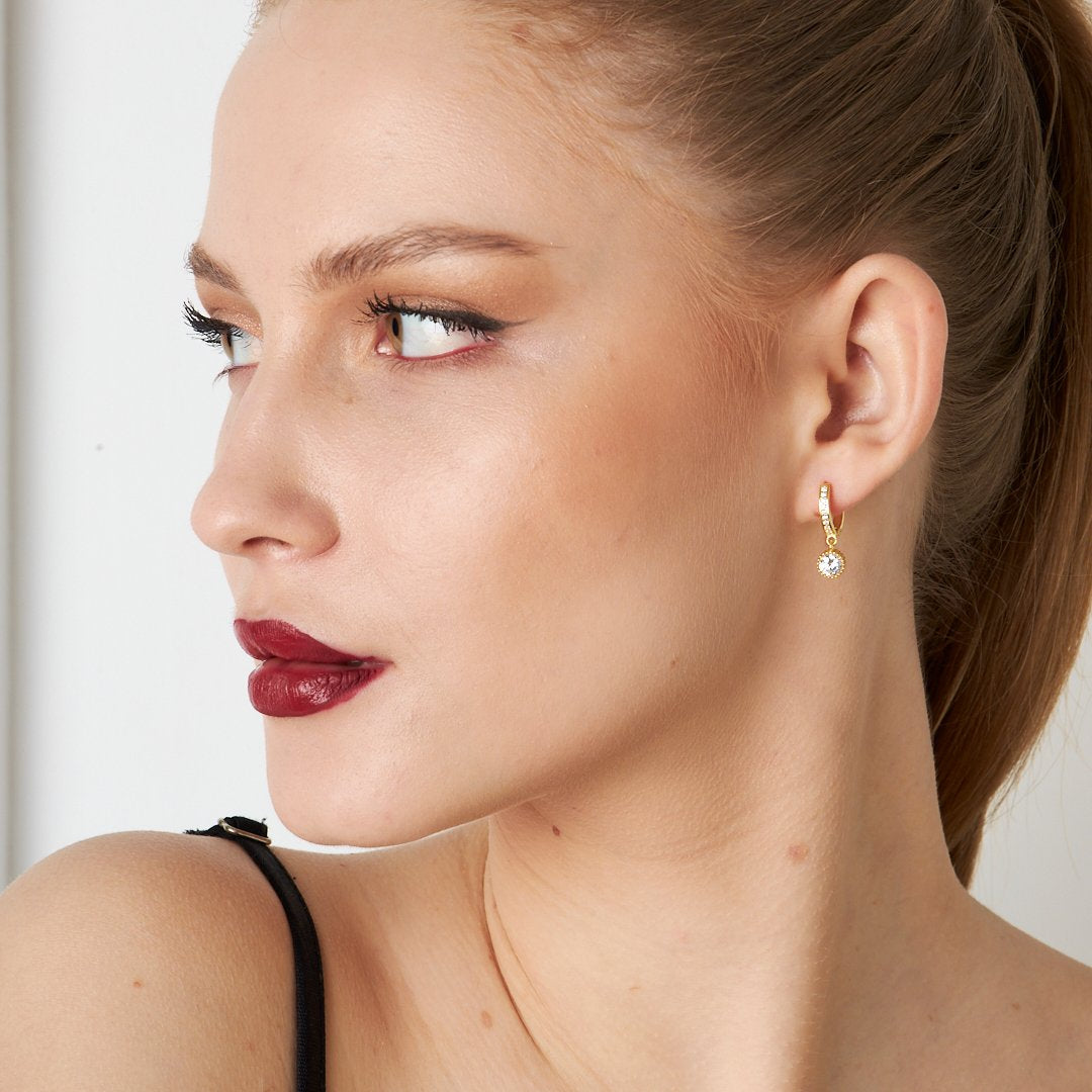 Minimal Tek Taş Küpe - 925 GÜMÜŞ