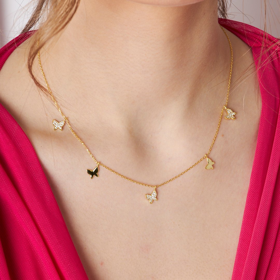 14K ALTIN Sıralı Model Kelebek Kolye