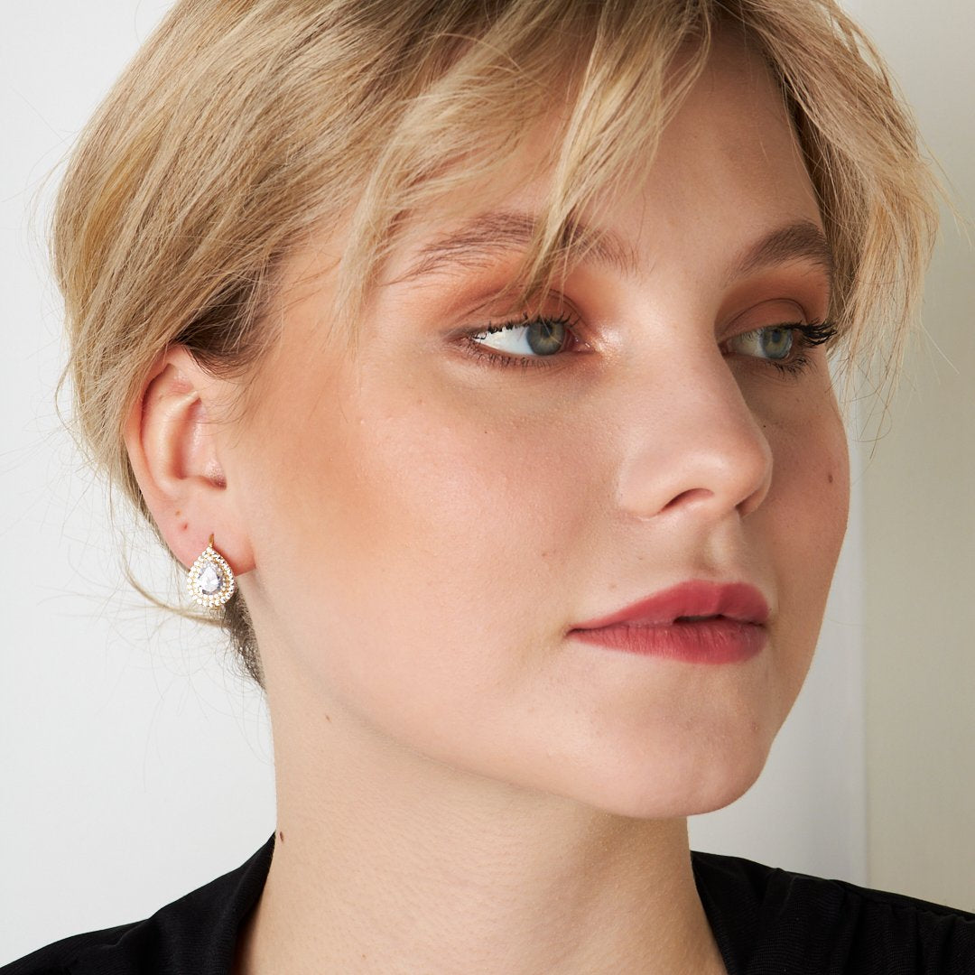 Gözyaşı taşlı pırlanta küpe - 925 GÜMÜŞ