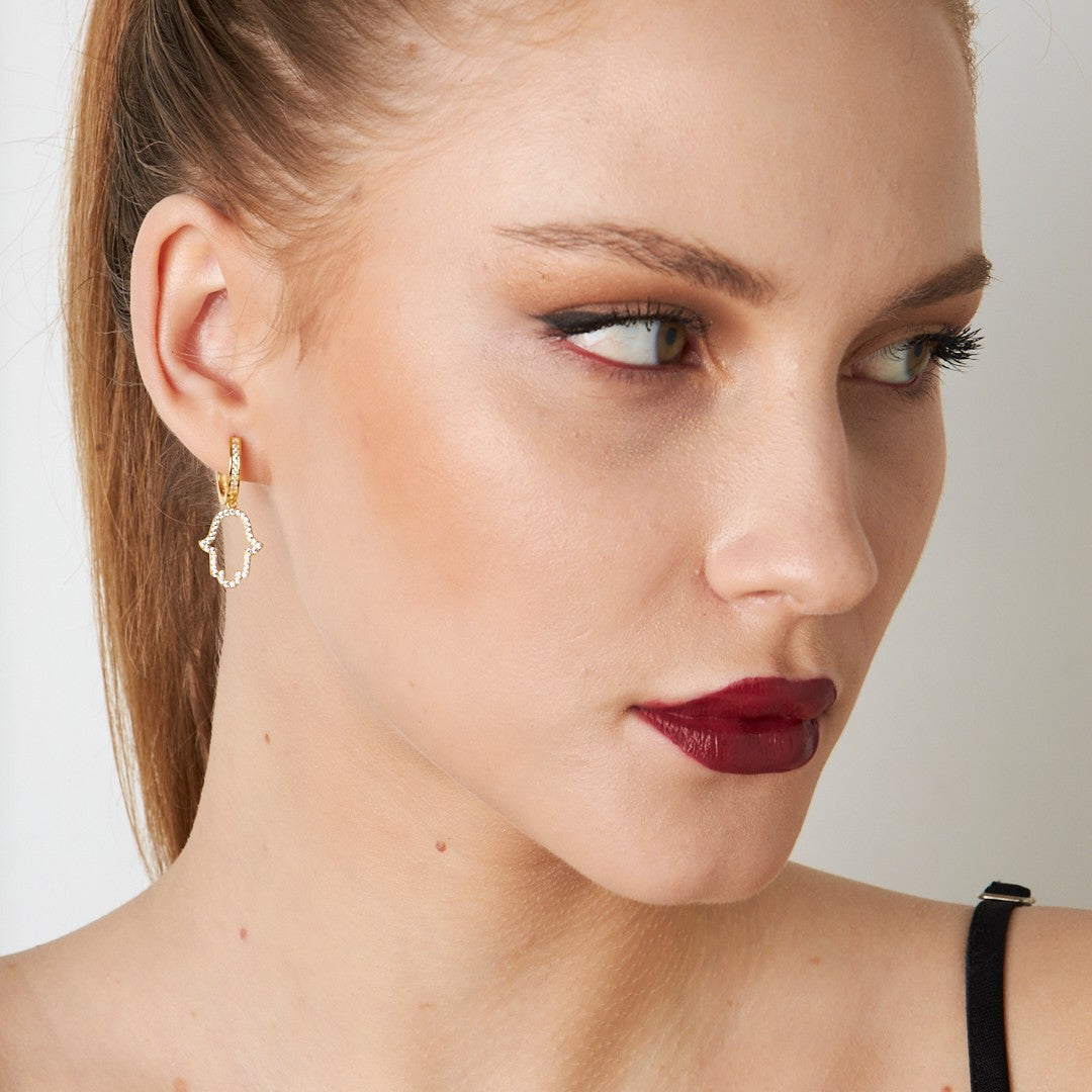 Taşlı Fatma Anne Eli Küpesi - 925 GÜMÜŞ