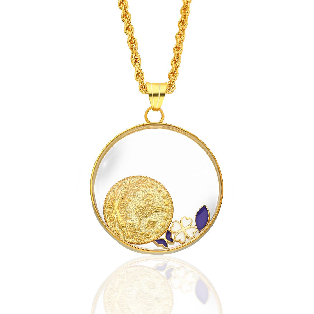 Monogramlı Cam Şans Kolyesi - 925 GÜMÜŞ