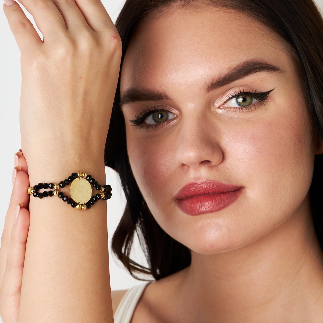 Siyah Taşlı İp Bileklik - 925 GÜMÜŞ