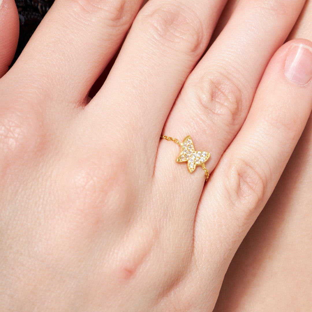 Asansörlü Taşlı Kelebek Yüzük - 925 GÜMÜŞ