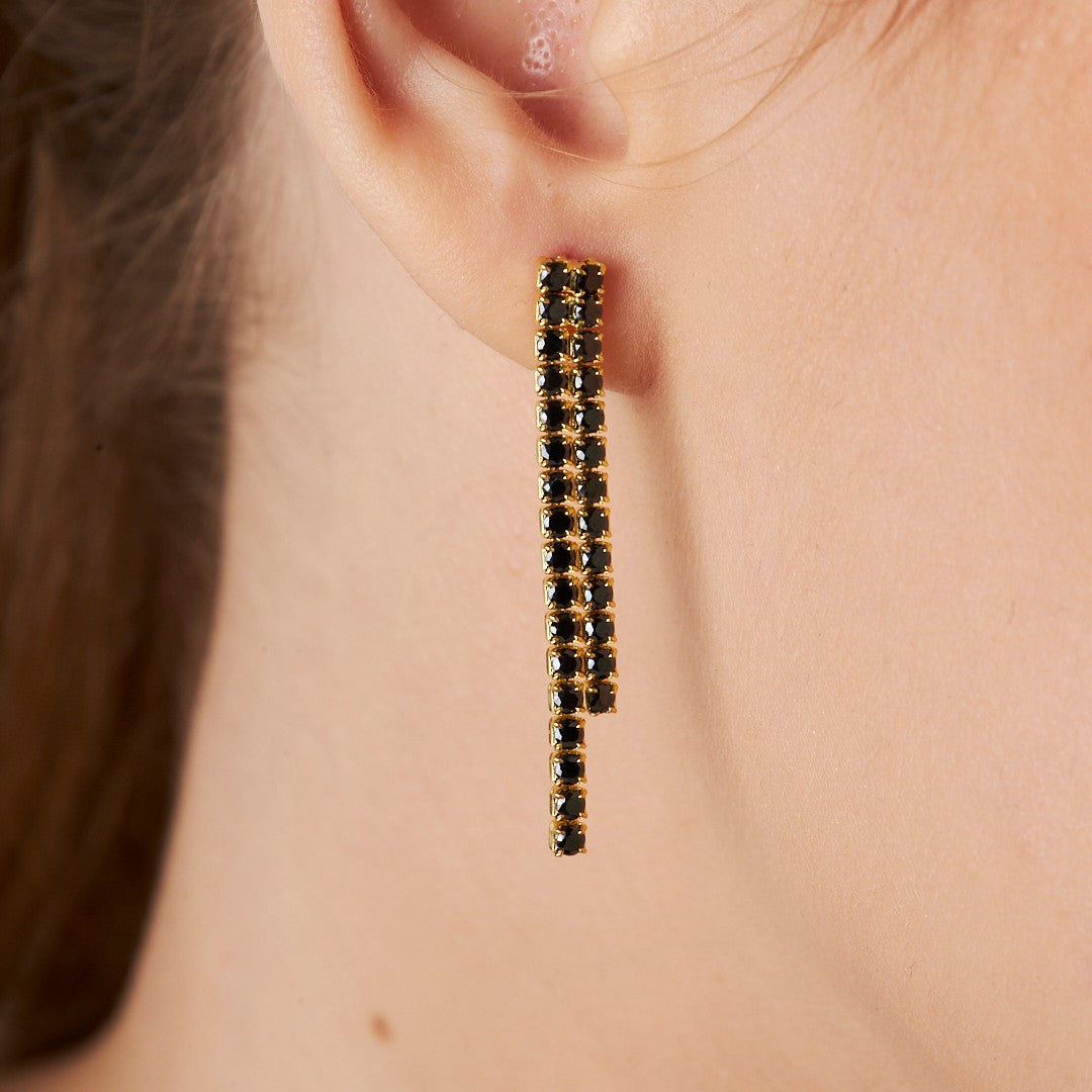 Siyah Taşlı Su Yolu Küpesi - 925 GÜMÜŞ