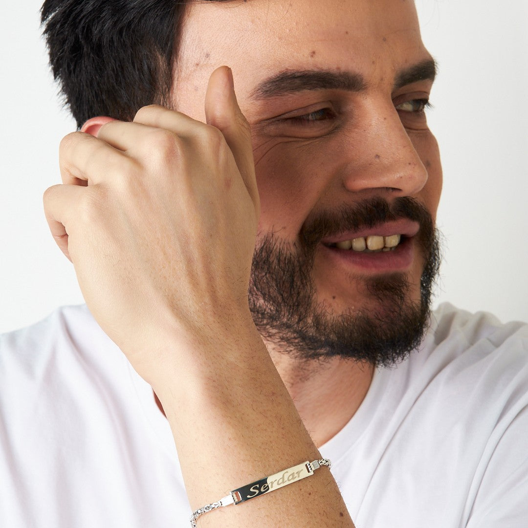 Kral Zincirli Plaka İsimli Bileklik - 925 GÜMÜŞ