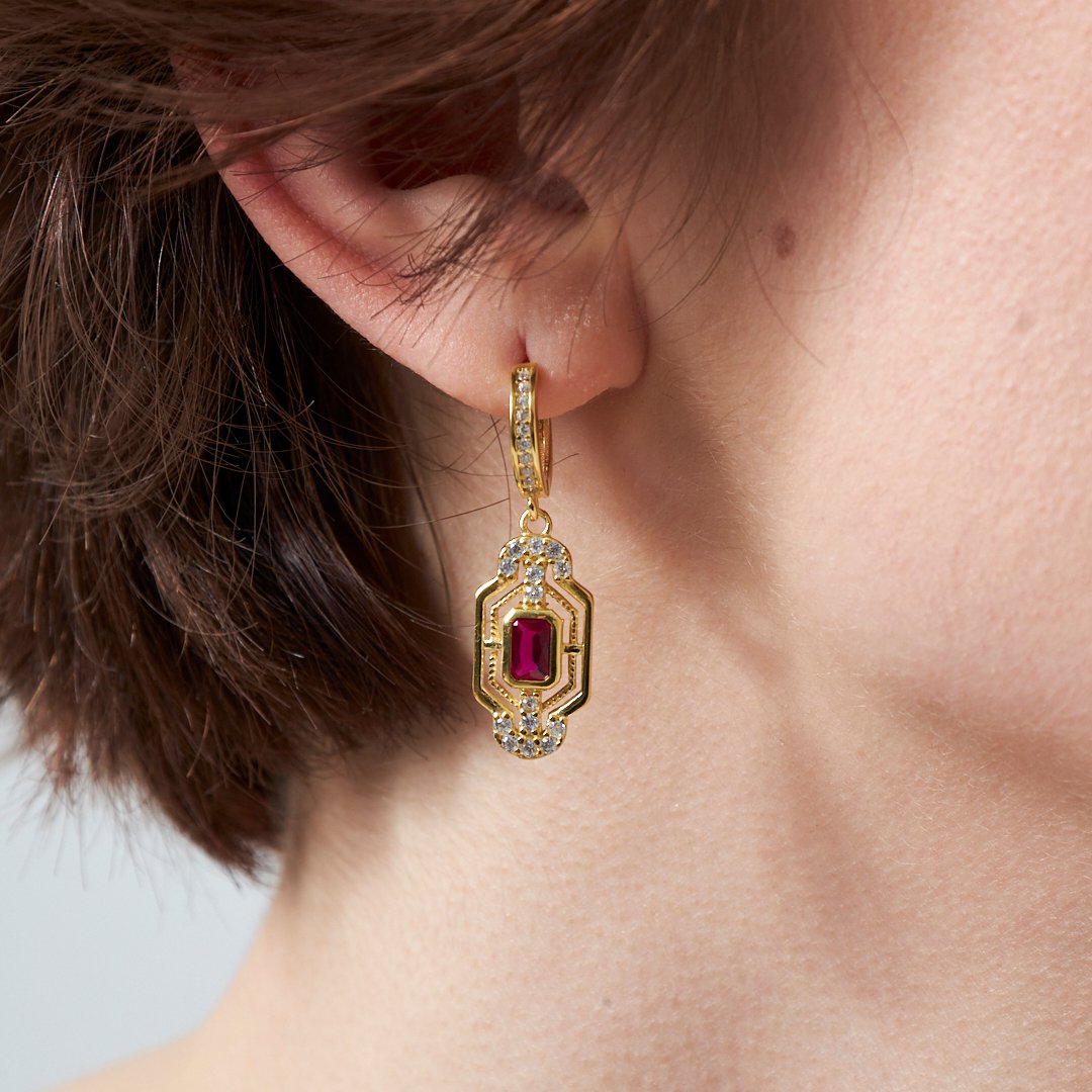 Renkli Baget Taşlı Küpe - 925 GÜMÜŞ