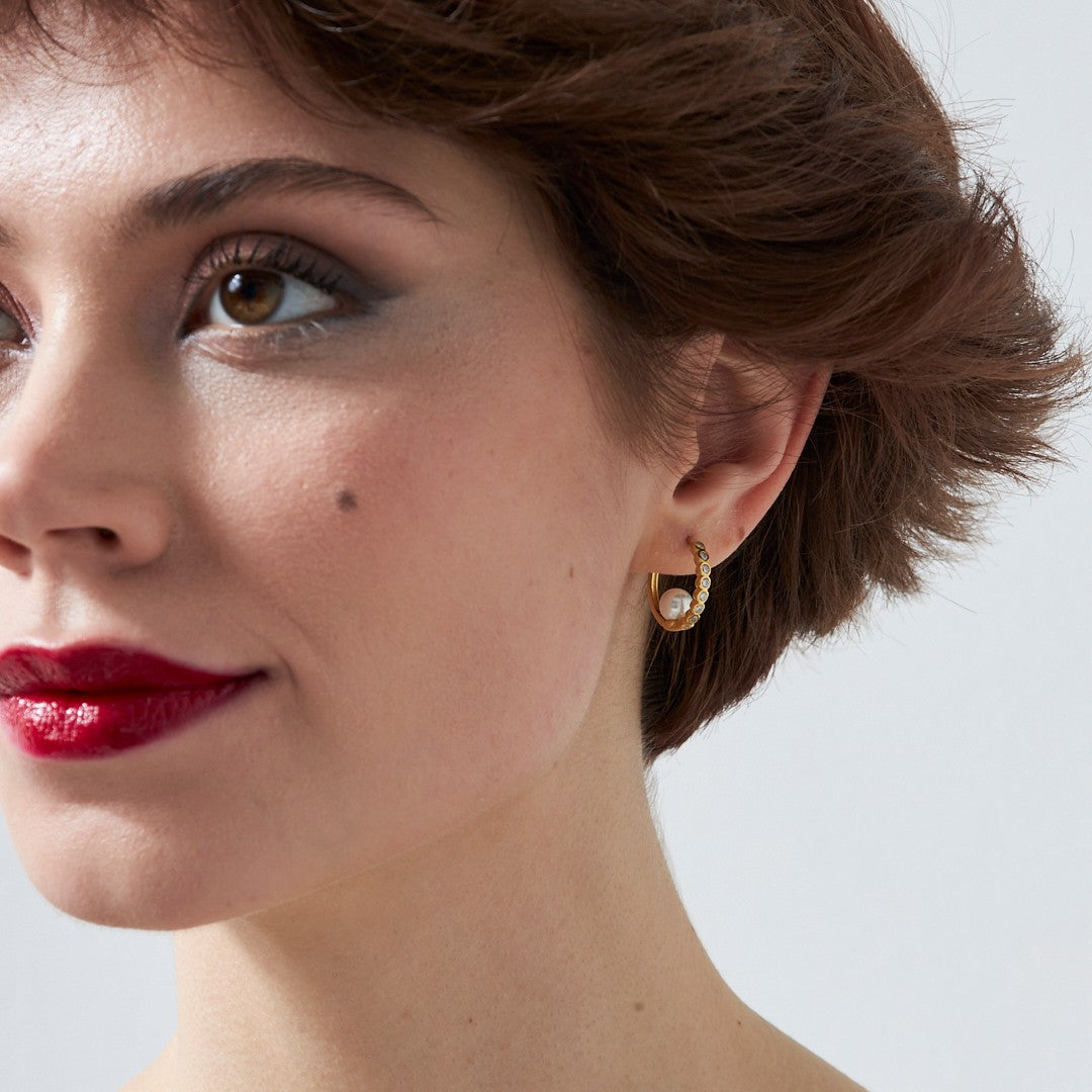 İnci Zincir Taşlı Küpeler - 925 GÜMÜŞ