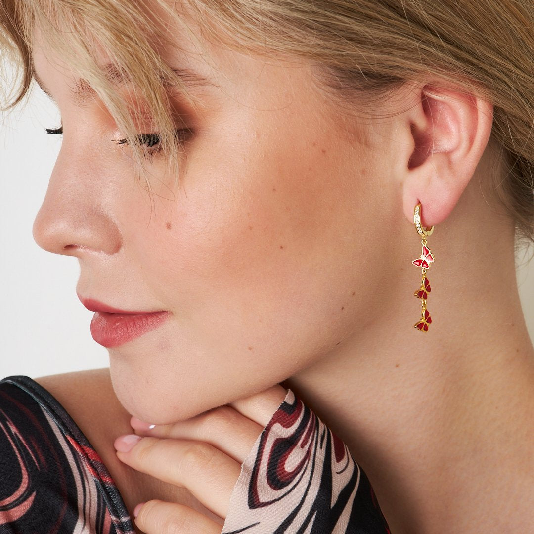 Sıralı Kelebek Küpe - 925 GÜMÜŞ