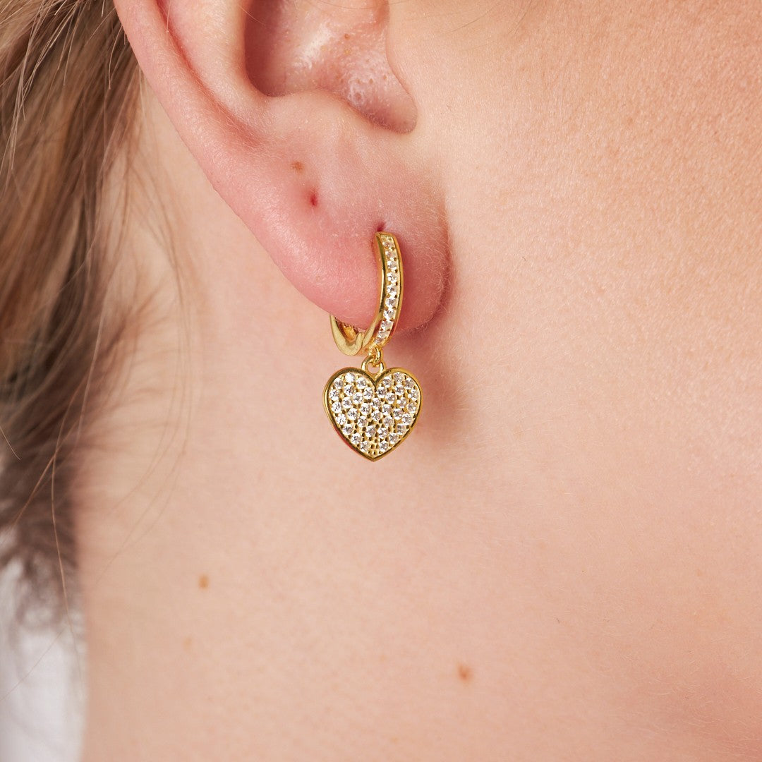 Sallantılı Taşlı Kalp Küpe - 925 GÜMÜŞ