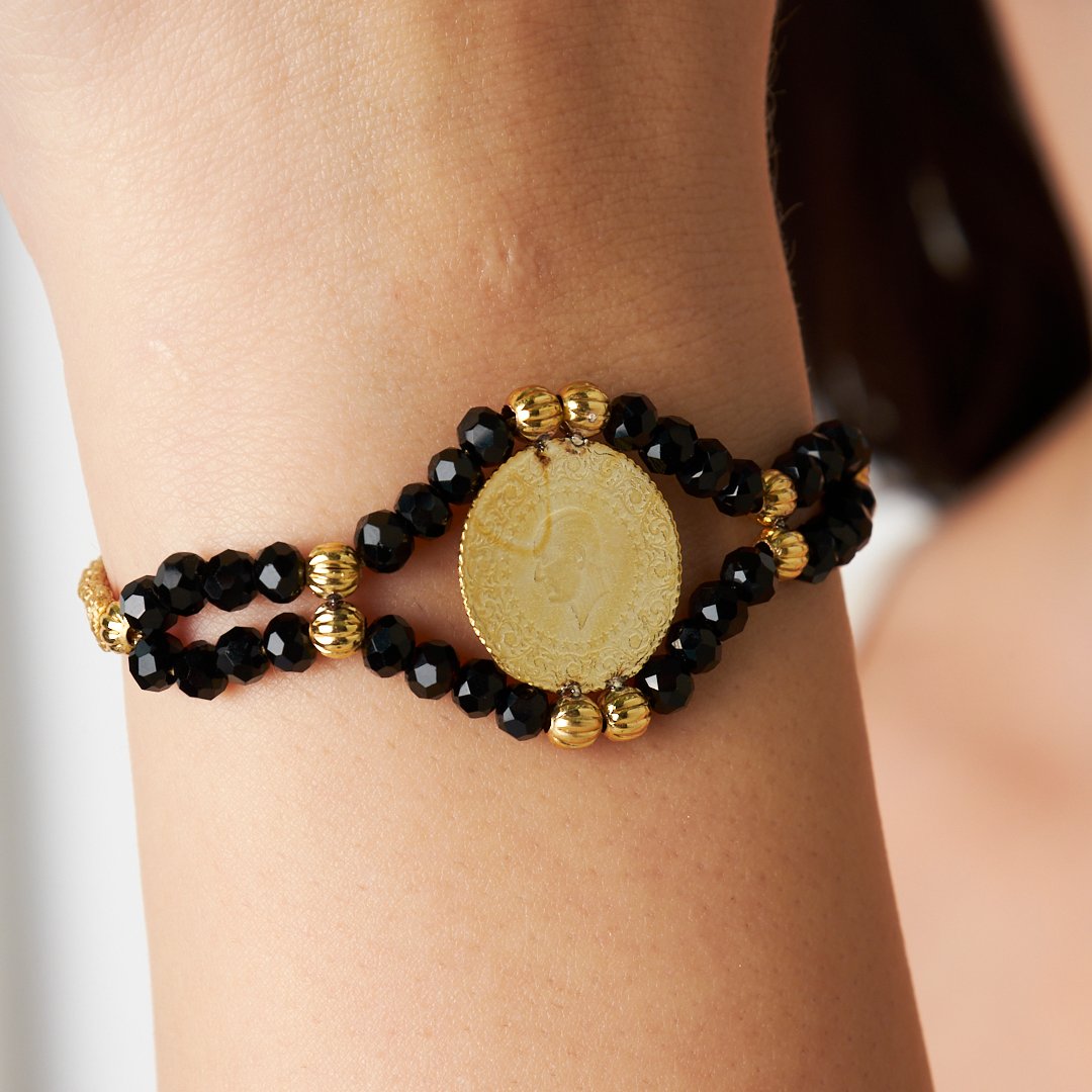 Siyah Taşlı İp Bileklik - 925 GÜMÜŞ