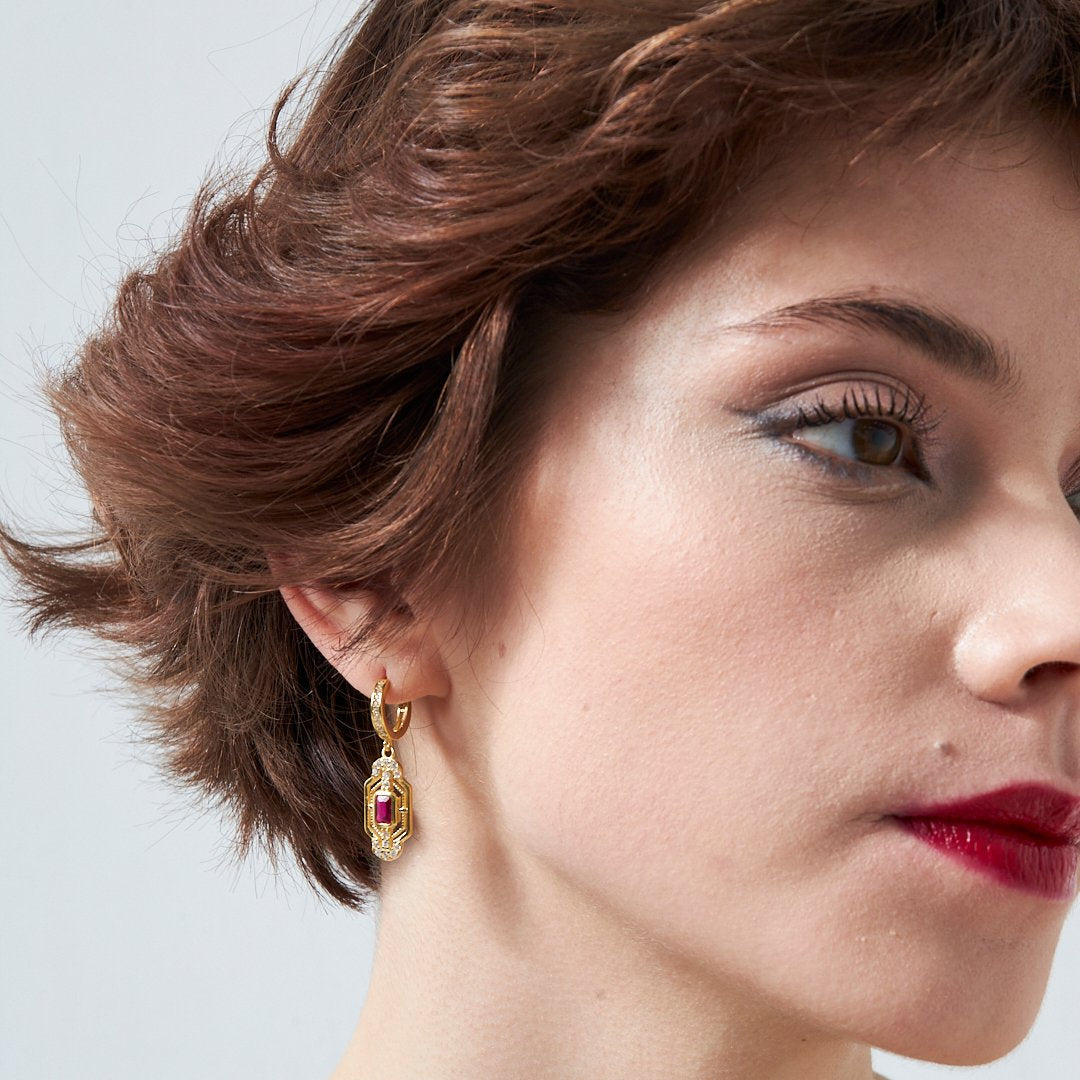 Renkli Baget Taşlı Küpe - 925 GÜMÜŞ