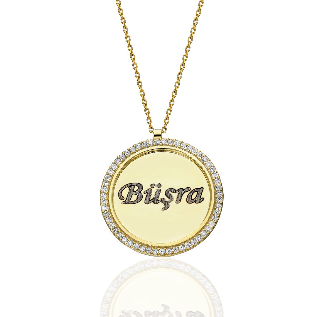 Taş Plaka İsim İşlemeli Kolye - 925 GÜMÜŞ