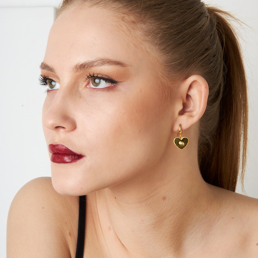 Taşlı Kalp Küpe - 925 GÜMÜŞ