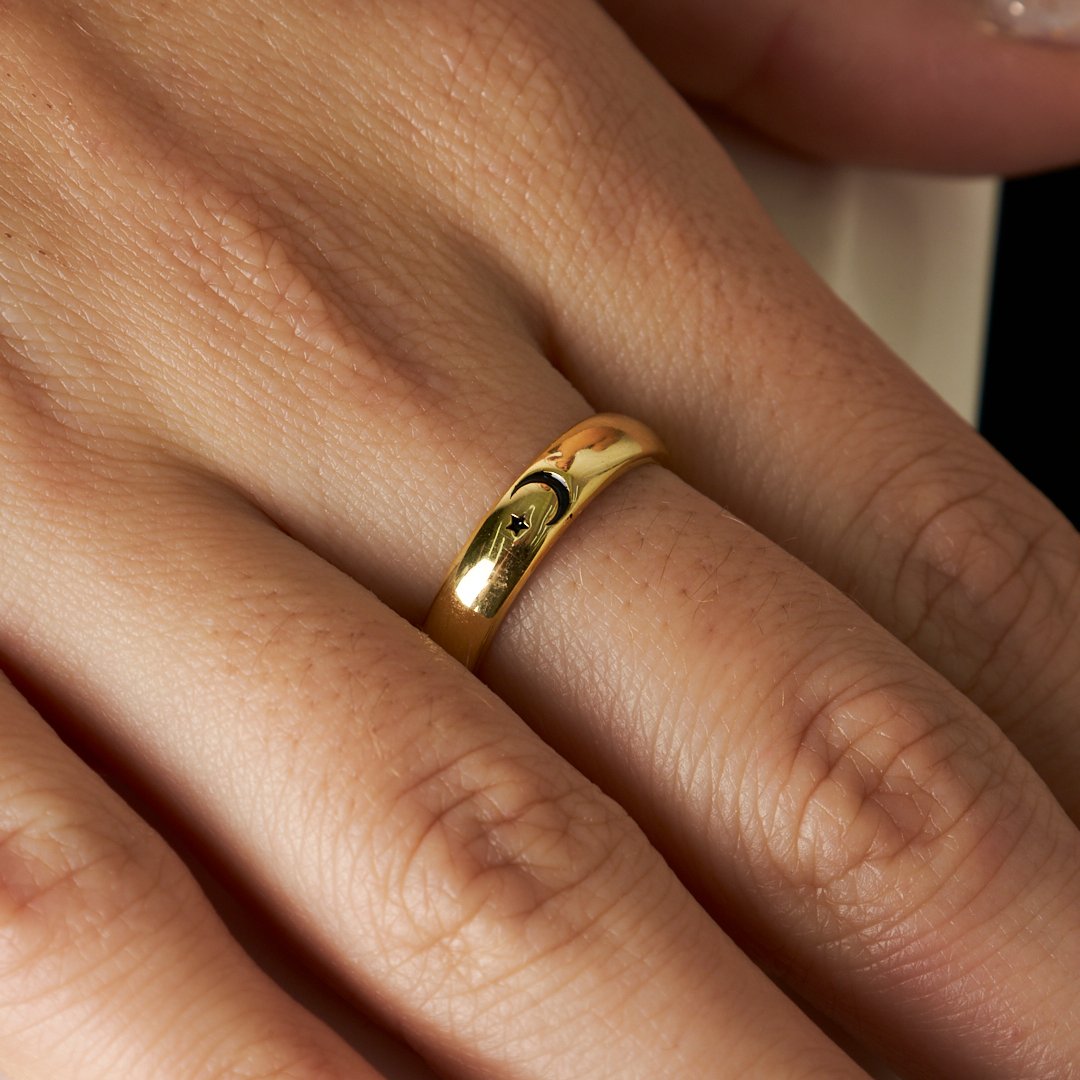 Ay Yıldız Desenli Yüzük - 925 GÜMÜŞ