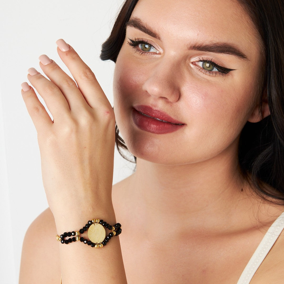 Siyah Taşlı İp Bileklik - 925 GÜMÜŞ