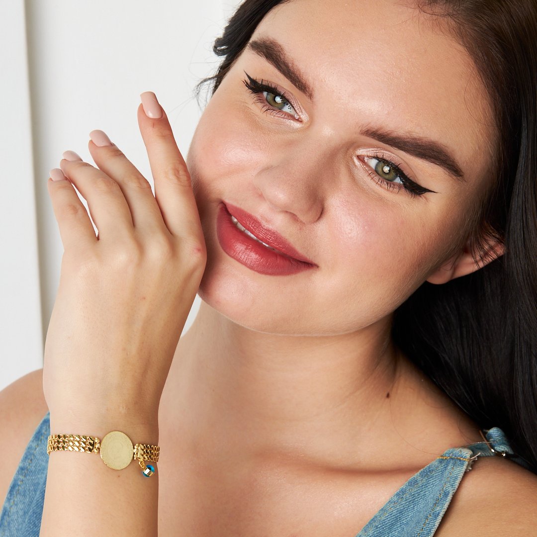 14 Ayar ALTIN Çeyrek nazarlı üçlü sıra zincir bileklik