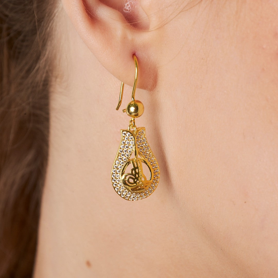 Monogramlı Lale Küpe - 925 GÜMÜŞ