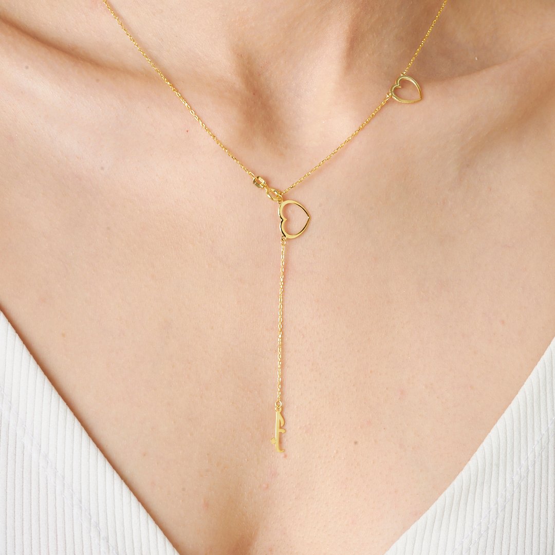 İki Kalpli Arapça isim Kolye - 925 GÜMÜŞ