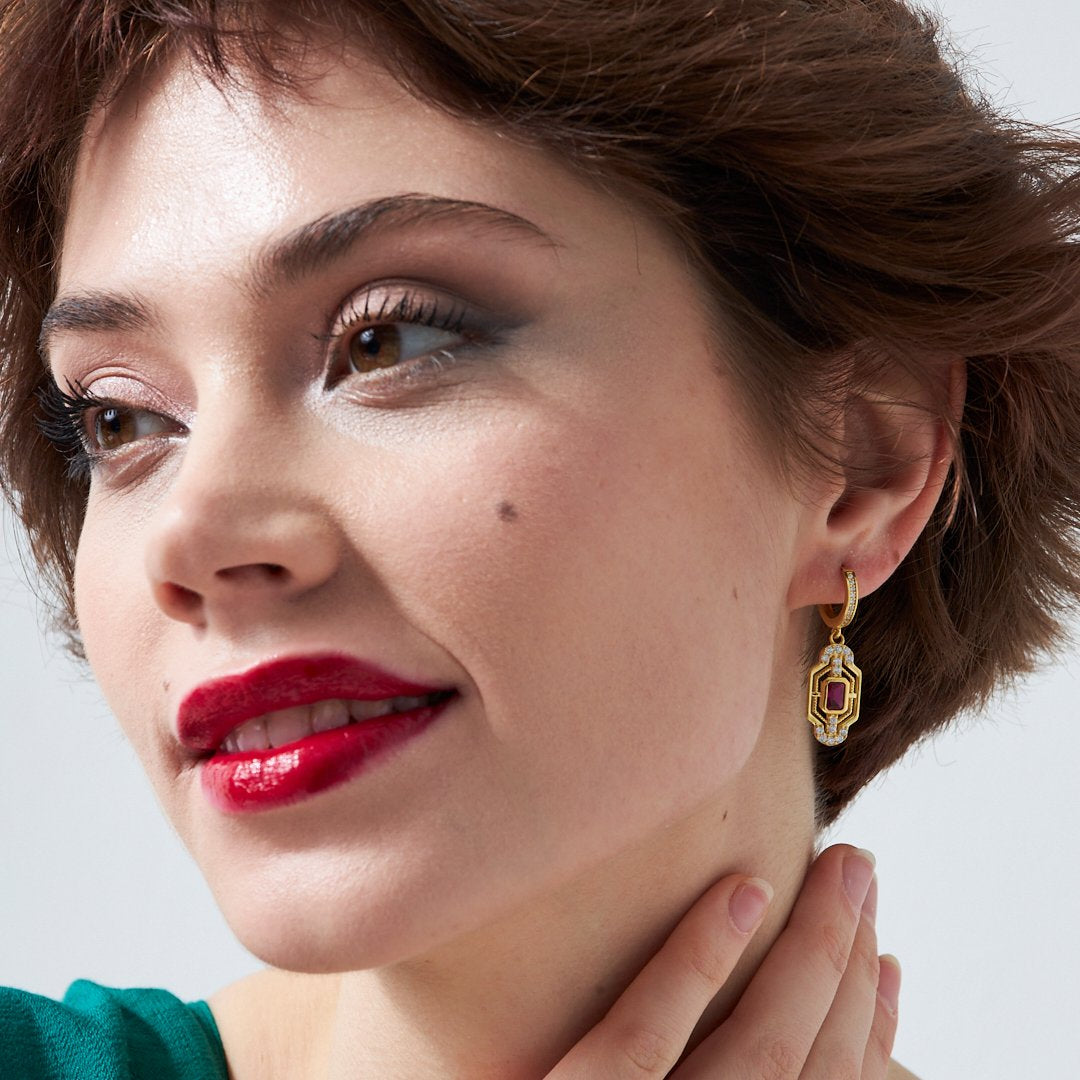 Renkli Baget Taşlı Küpe - 925 GÜMÜŞ