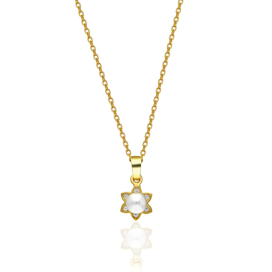 İncili Çiçekli Kolye - 925 GÜMÜŞ