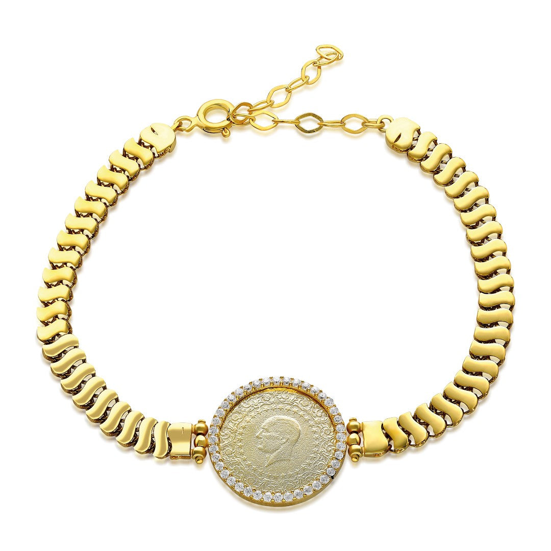 Çerçeveli Çeyrek Zincir Bileklik - 925 GÜMÜŞ