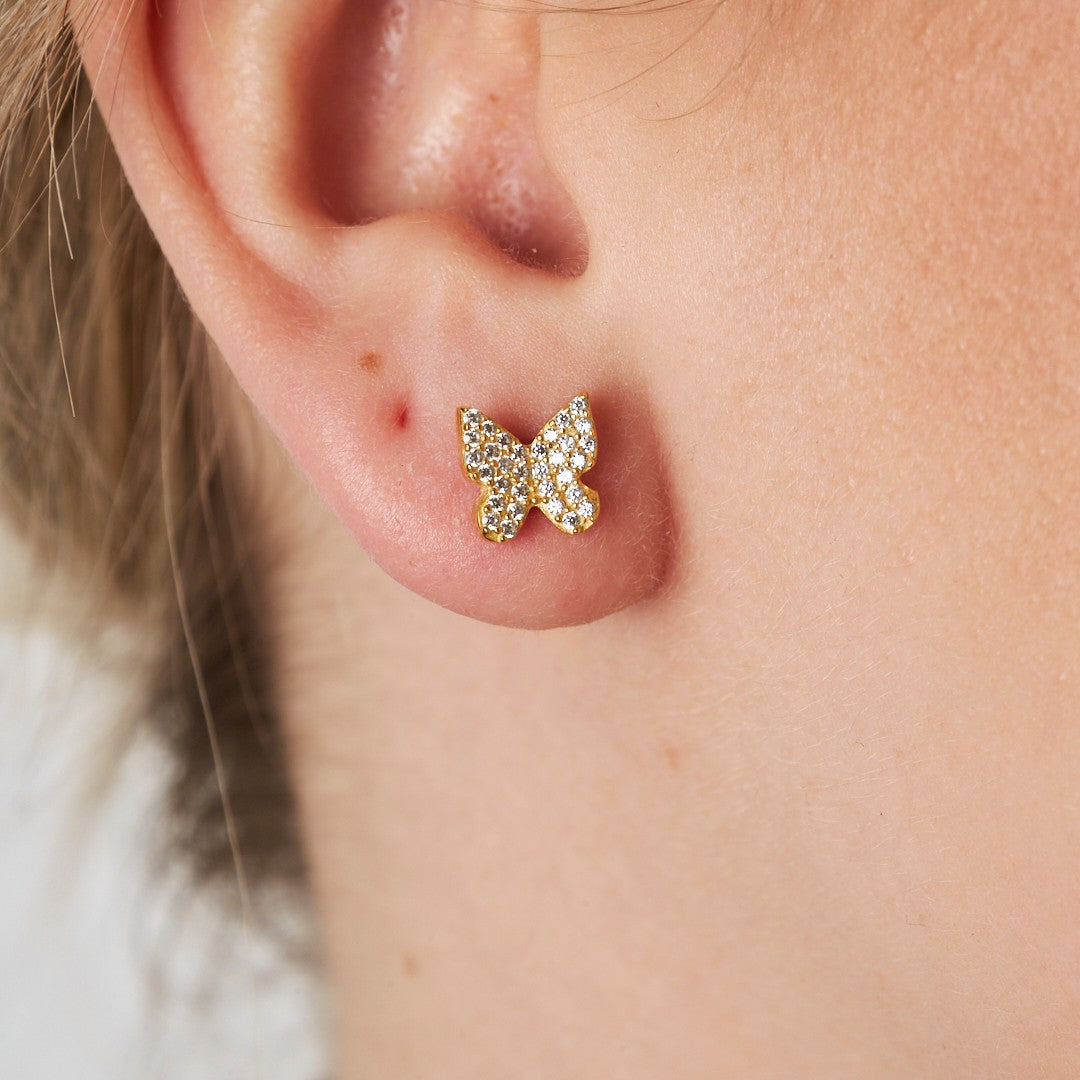 Taşlı Kelebek Küpe - 925 GÜMÜŞ