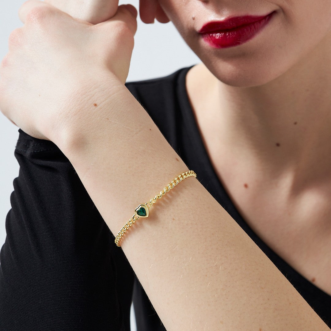 Zirkon Kalp Detaylı Zincir Bileklik - 925 GÜMÜŞ